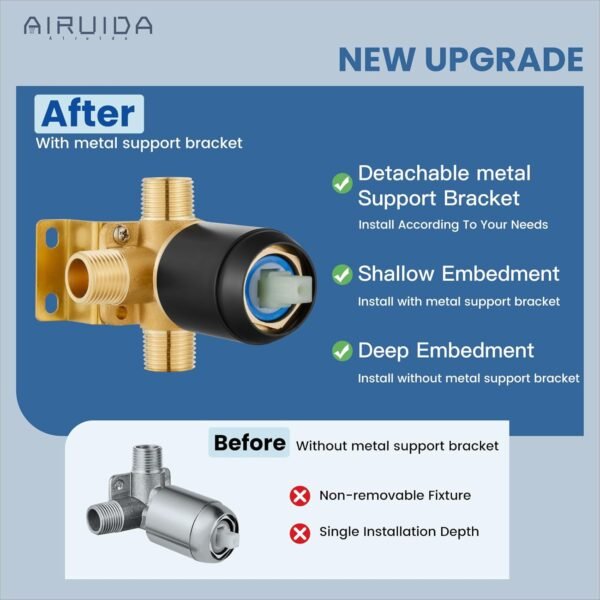 Airuida Shower Faucet Set with Tub Spout Bathtub Faucet Kit Shower Tub Faucet Set Complete Tub Shower Trim Kit with Solid Brass Rough-in Valve and 6 Inch Rainfall Square Showerhead Matte Black