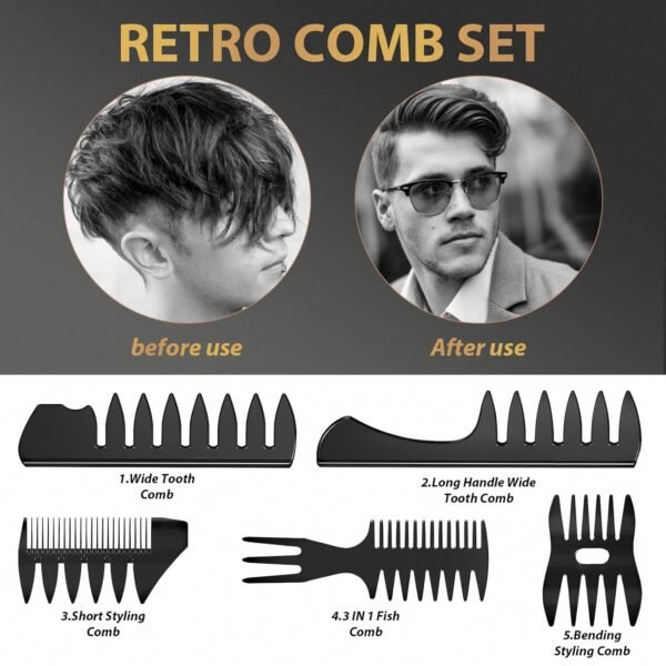 71YSs4vX7aL._SL1500_.jpg Hair Brush for Men, DUAIU 7Pcs Combs for Men, Hair Styling Comb Set with Vent Hair Brush, Quiff Round Hair Brush, Wide Tooth Comb, Texture Comb for Blow Drying, Detangling, Grooming, Hairdressing