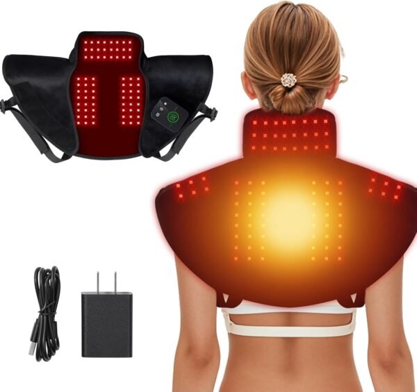 Red Light Therapy Neck Shoulder,Rechargeable Infrared Light Therapy Device for Body with Massage and Timer,Wearable 660nm&850nm Red Light Therapy Wrap Pads for Body at Home