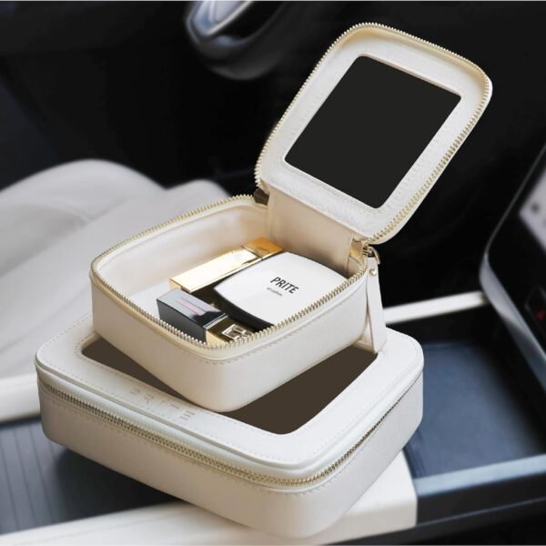 Prite Clear Makeup Bag Cosmetic Organizer Case Waterproof Travel Toiletry Bag Skincare Pouch with Golden Zipper(Beige)