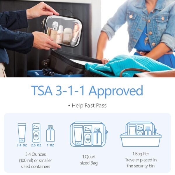 71Yt4fmafjL._SL1500_.jpg PACKISM Clear Makeup Bag - TSA Approved Toiletry Bag with Handle Large Opening, Clear Toiletry Bags for Traveling Travel Essentials, Travel Bags for Toiletries, Black
