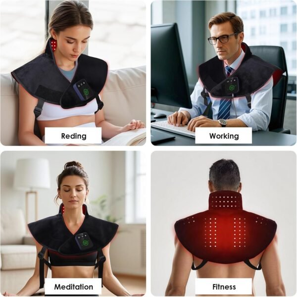Red Light Therapy Neck Shoulder,Rechargeable Infrared Light Therapy Device for Body with Massage and Timer,Wearable 660nm&850nm Red Light Therapy Wrap Pads for Body at Home