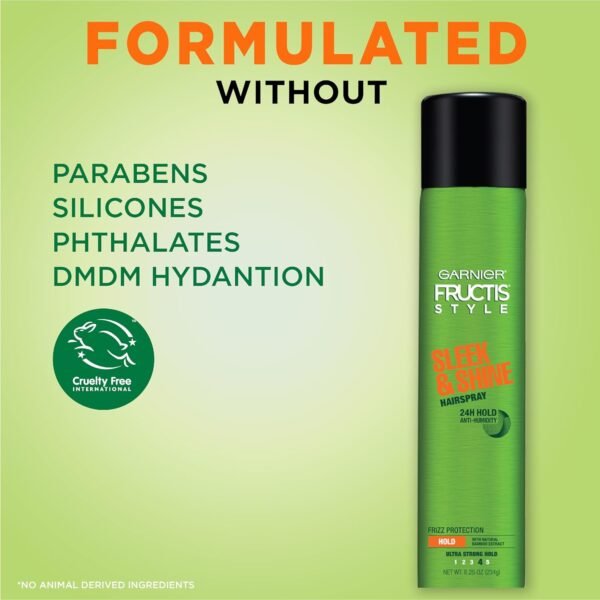 Garnier Fructis Style Sleek and Shine Anti-Humidity Hairspray, Ultra Strong Hold, Frizz Protection 8.25 Oz, 1 Count (Packaging May Vary)