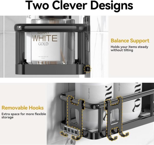 YASONIC Shower Caddy, 6 Pack Large Capacity shower Organizer with Soap Holder and 12 Hooks, Rustproof Shower Shelves for Inside Shower, No Drilling&Sleek Bathroom Organizers and Storage