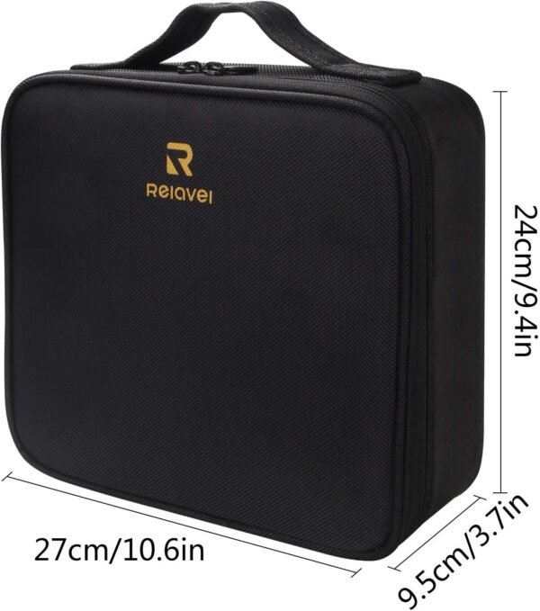 71ZR6XkKBtL._AC_SL1500_.jpg Relavel Travel Makeup Train Case Makeup Cosmetic Case Organizer Portable Artist Storage Bag with Adjustable Dividers for Cosmetics Makeup Brushes Toiletry Jewelry Digital Accessories Black