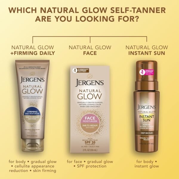 Jergens Natural Glow +Firming Self Tanner Body Lotion, Fair to Medium Skin Tone, Sunless Tanning Moisturizer with Collagen and Elastin. Helps to Visibly Reduce Cellulite, 7.5 Fl Oz