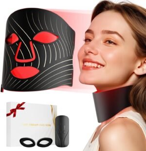 Red Light Therapy for Face,LED Face Mask Light Therapy with Neck Device,103 3-in-1 Light Beads,Remoter Rechargeable,Timing Function,Infrared Red Light Therapy Mask for Home Working Travel Yoga Sleep