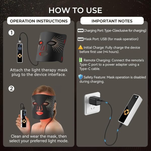 Red Light Therapy for Face-LED Face Mask Light Therapy with 3 Gears,2500mAh Battery,Remote Control,Infrared Red Light Therapy Mask for Home Working Travel Yoga Sleep
