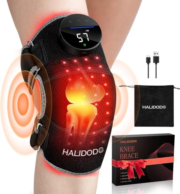 71a9aDlHzjL._AC_SL1500_.jpg HALIDODO Red Light Therapy & Vibration Massage Knee Brace - Wireless Rechargeable Controller, 660nm&850nm Red Light Therapy Heated Device for Knee/Joint/Elbow/Shoulder Pain Relief, Faster Recovery