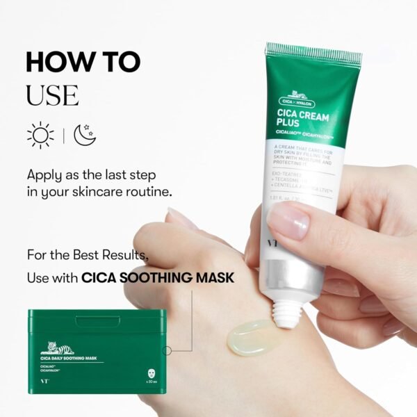 71aGbm54uHL._SL1500_.jpg VT COSMETICS Cica Cream Plus, Hydrating & Calming Face Moisturizer with Centella Asiatica, Lightweight Soothing Cream for Acne, Oily, Dry and Sensitive Skin, Korean Skincare for acne prone skin