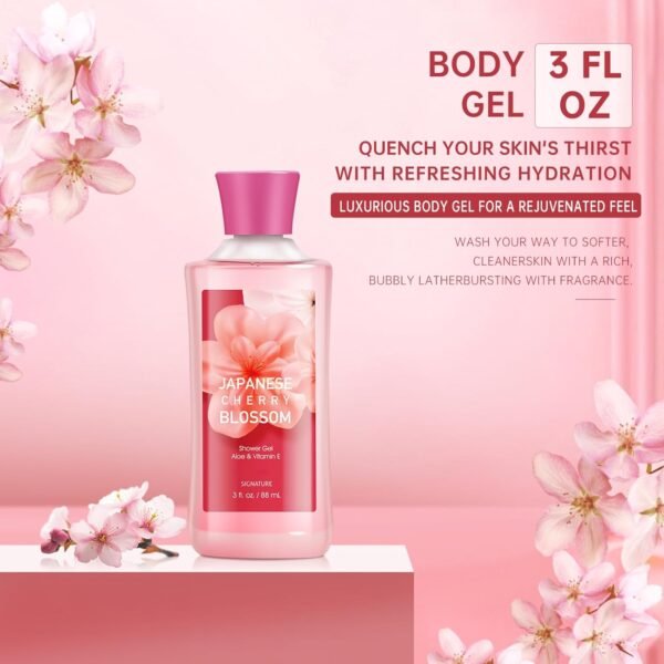 Bath Gift for Women and Girls, Japanese Cherry Blossom Spa Set With Natural Extracts, 3PCS Set - Shower Gel, Lotion, Mist, Personal Self Care Kit, Body Care Travel Set