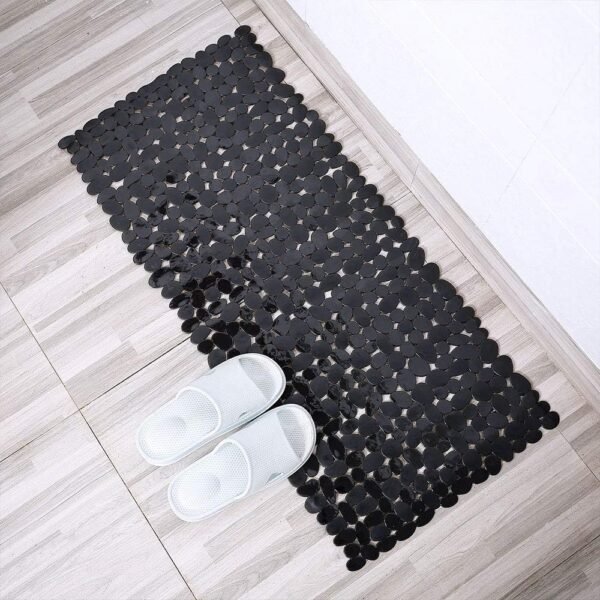 SONGZIMING Non-Slip Pebble Bathtub Mat Black 16 W x 35 L Inches (for Smooth/Non-Textured Tubs Only) Safe Shower Mat with Drain Holes, Suction Cups for Bathroom
