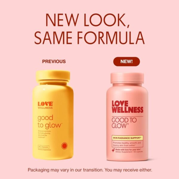 Love Wellness Good to Glow | Collagen Supplement with Biotin, Vitamin C, E, Ashwagandha & Zinc | Promotes Smooth, Glowing & Clear Skin | Enhances Smoothness & Promotes Healthy Skin | 60 Count