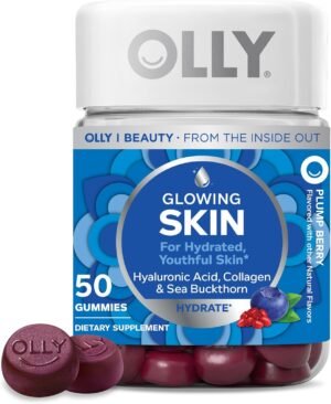 71aXDTdDT8L._AC_SL1500_.jpg OLLY Glowing Skin Gummy, Hydrated & Youthful Skin,* Hyaluronic Acid, Collagen Peptides, Sea Buckthorn, Plump Berry Flavor, 25 Day Supply - 50 Count