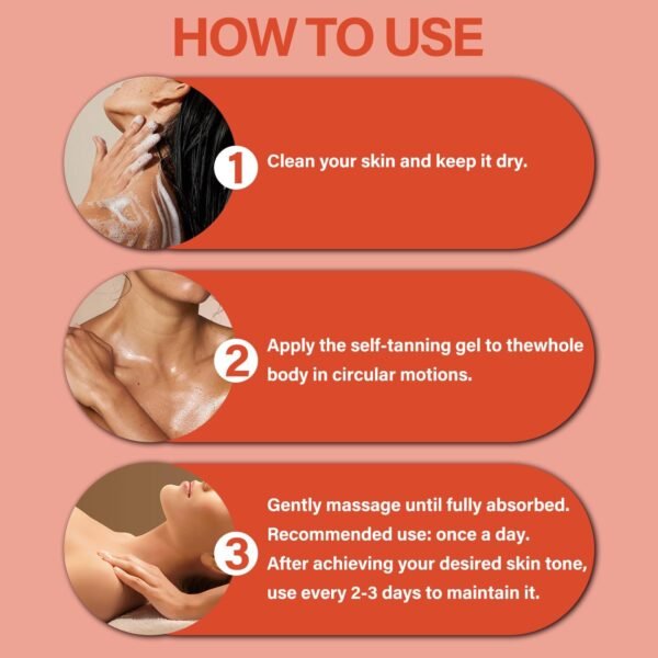 Tanning Gel with Natural Carrot Oil & Vitamin E, Fast-Acting Sun Tan Enhancer for Deep, Dark, Long-Lasting Color, Hydrating, Water, Resistant Formula for Face & Body, Ideal for All Skin Tones, 3.53 oz