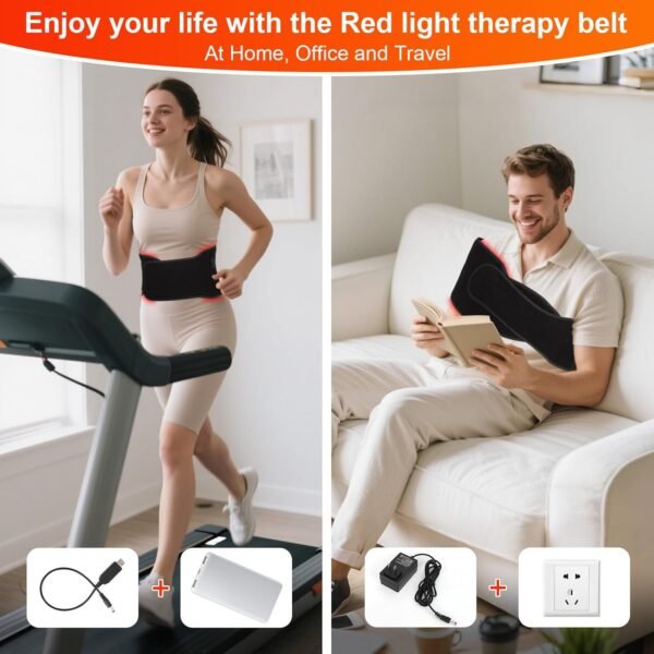Red Light Therapy Wrap for Body, 660nm&850nm Infrared Red Light Therapy Belt with Vibration & Pulse, Massage Heating Pad Device for Back Shoulder Waist Muscle Pain Relief at Home