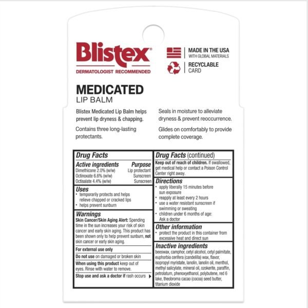 71b5PY3PXhL._SL1500_.jpg Blistex Medicated Lip Balm, 0.15 Ounce, Prevent Dryness & Chapping, SPF 15 Sun Protection, Seals in Moisture, Hydrating Lip Balm, Easy Glide Formula for Full Coverage, 1 Pack