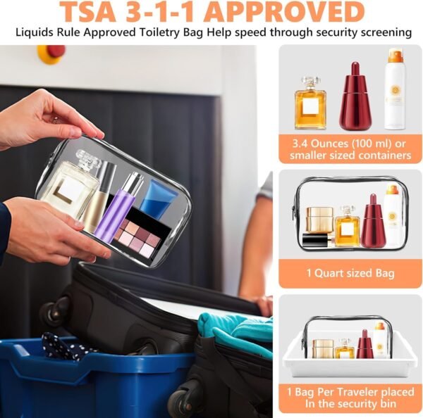 71bEQfWaGiL._AC_SL1500_.jpg AURUZA 4 Pack Clear Toiletry Bag, Portable Travel Makeup Pouch with Zipper, TSA Approved Organizer, PVC Cosmetic for Airport Airline Compliant