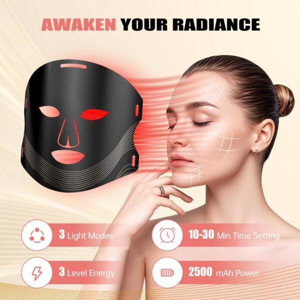 Red Light Therapy for Face, 3 Modes Portable Led Face Mask Light Therapy with Remote, Near-lnfrared 850 Red Light Therapy Mask with Timing Function