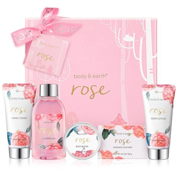 Bath and Body Gift Set for Women, Body & Earth 5 Pcs Rose Spa Gifts for Women, Self Care Kit, Lotion Set for Her,Mothers Day Presents for Mom