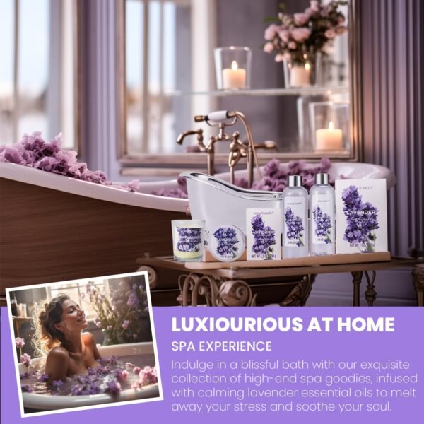 Gift Set for Women Body & Earth Gifts for Women Lavender Gift Baskets For Women Bath Sets for Women Gift with Bubble Bath Body Lotion Scented Candle Mothers Day Gifts Bath Gifts for Women