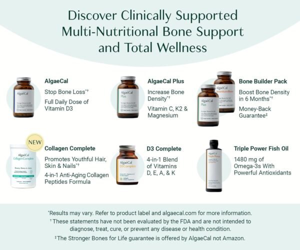 ALGAECAL Collagen: 4 Clinically-Supported Peptides VERISOL®, FORTIGEL®, UC-II®, FORTIBONE®, Anti-Aging Hydrolyzed Collagen Powder, 30 Servings, Made in USA