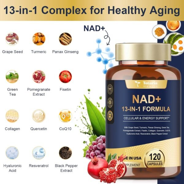 NAD Supplement for Women Men with nicotinamide riboside resveratrol,Quercetin, Betaine Boost NAD+ Levels NAD Plus Supplement for Anti Aging, Energy, Immune, Focus 120 Capsules