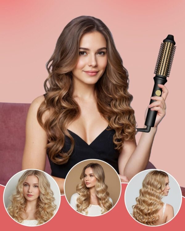 Thermal Brush, Avvnee 1.26 Inch Curling Iron for Long Dry Hair, 110-220V Heated Round Brush with 10 Temp Settings, 30s Fast Heat for Curling & Volumizing & Straightener, Anti-Scald Nylon Bristles