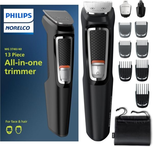 71bWxaMPvML._AC_SL1500_.jpg Norelco Philips Multi Groomer All-in-One Trimmer Series 3000-13 Piece Mens Grooming Kit for Beard, Face, Nose, Ear Hair Trimmer and Hair Clipper - NO Blade Oil Needed, MG3740/40