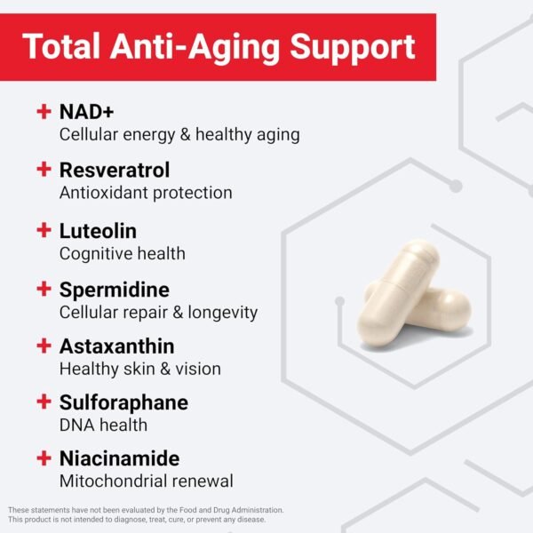 71bg32YLDaL._AC_SL1500_.jpg FORCE FACTOR NAD+ (NMN or Nicotinamide Riboside Alternative) with Resveratrol, Astaxanthin, Spermidine & Luteolin Complex, NAD to Support Cellular Health & Healthy Aging, 60 Capsules