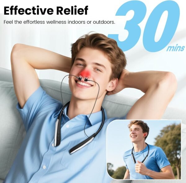 Red Light Therapy for Nose & Ears, 2-in-1 Infrared Nasal Therapy Device, Red Light Therapy for Ear Relief, Portable Light-weight Soothing Device with Neck-Hanging Design, Auto Timer, Rechargeable
