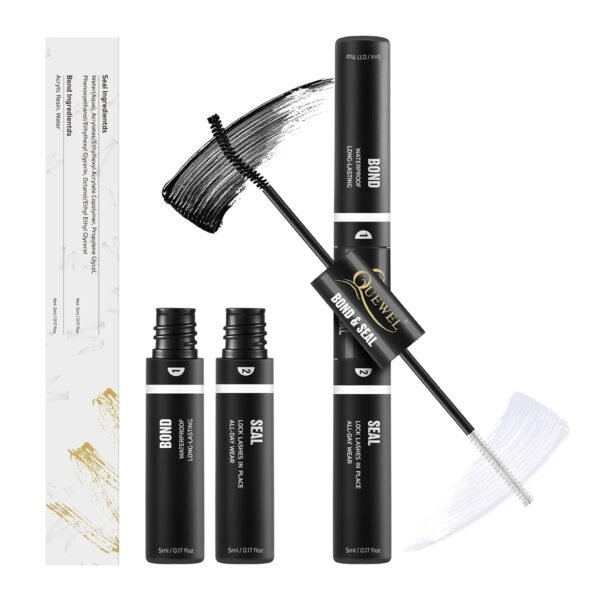 QUEWEL Lash Clusters Bond And Seal, Black Cluster Lashes Glue For DIY Eyelash Extensions, Strong Hold&Waterproof Eyelash Clusters Glue, Gentle Lashes Glue
