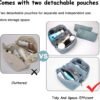 BOYATU Travel Makeup Bags Cosmetic Organizer Bag: 3-Set Large Capacity Make up Bag - PU Leather Toiletry Bags for Women - Wide Open Portable Pouch with Divider & Handle (01-Light Blue)