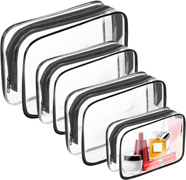71c30HEZh9L._AC_SL1500_.jpg AURUZA 4 Pack Clear Toiletry Bag, Portable Travel Makeup Pouch with Zipper, TSA Approved Organizer, PVC Cosmetic for Airport Airline Compliant