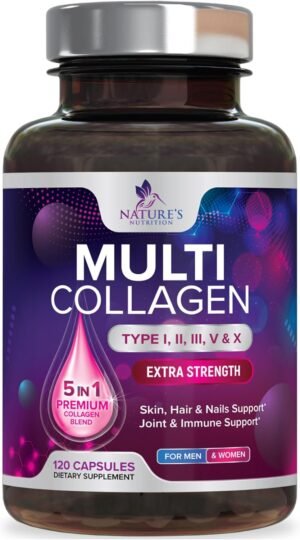 71cBKqImdNL._AC_SL1500_.jpg Multi Collagen Supplement for Women & Men - Type I, II, III, V, X Multi Collagen Pills, Hydrolyzed Collagen Peptides Supplements, Nature's Hair, Skin, Nail, and Joint Support Supplement, 120 Capsules
