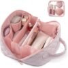 71cBrSBFMYL._AC_SL1500_.jpg LOVEVOOK Travel Makeup Bag for Women, 2Pcs Set Puffer Waterproof Cosmetic Organizer, Large Capacity Pouch Open Flat Toiletry Bag with Divider & Handle, Portable Gift for Her, Pink