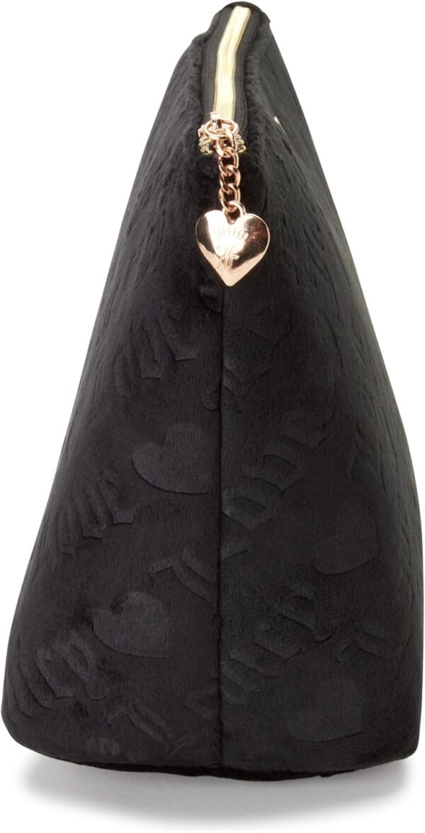 Juicy Couture Women's Cosmetics Bag - Travel Makeup and Toiletries Top Zip Wedge Pouch, Size One Size, Black