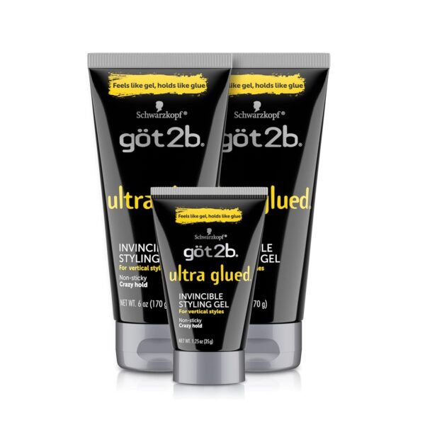 71cMu3nxBtL._SL1500_.jpg Got2B Ultra Glued Invincible Styling Gel 2 - 6 oz tubes + 1 Travel 1.25 oz tube