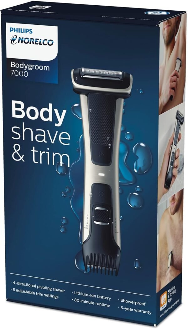 Philips Norelco Bodygroom 7000 Series, Showerproof Groin and Body Trimmer for Men, Precise Body Grooming, Adjustable Comb, Safe Even Below The Belt, 80 Min. Runtime, Model BG7030/49