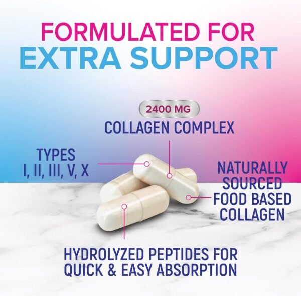 71cq3VdJeEL._AC_SL1500_.jpg Multi Collagen Supplement for Women & Men - Type I, II, III, V, X Multi Collagen Pills, Hydrolyzed Collagen Peptides Supplements, Nature's Hair, Skin, Nail, and Joint Support Supplement, 120 Capsules