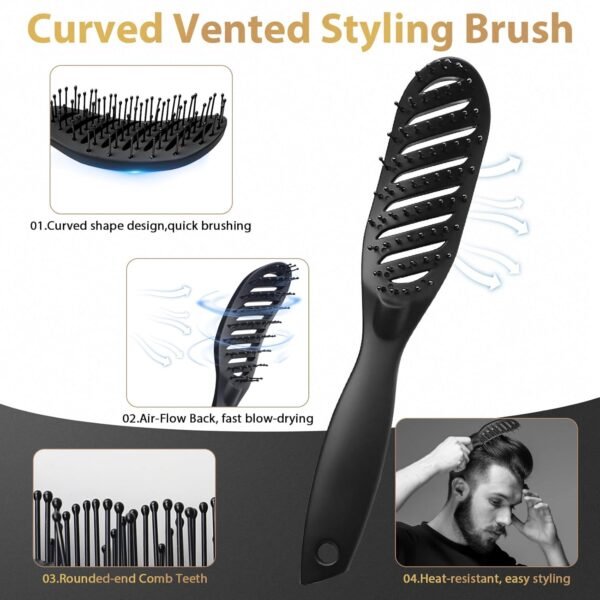 71cqroxsDWL._SL1500_.jpg Hair Brush for Men, DUAIU 7Pcs Combs for Men, Hair Styling Comb Set with Vent Hair Brush, Quiff Round Hair Brush, Wide Tooth Comb, Texture Comb for Blow Drying, Detangling, Grooming, Hairdressing