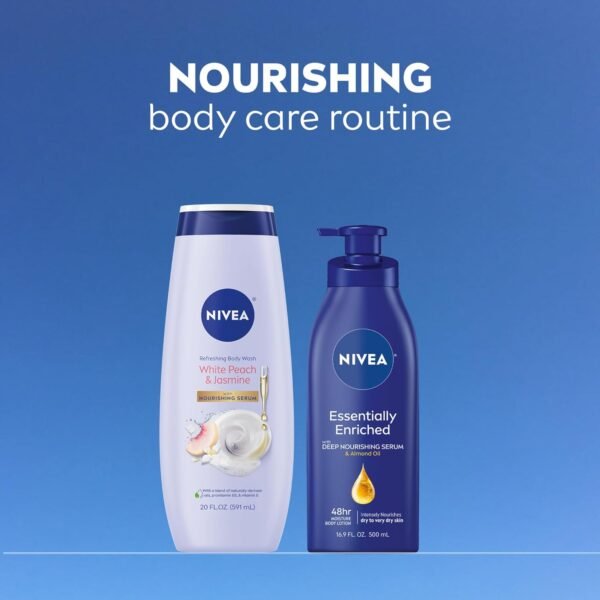 71dAS9EjfyL._SL1500_.jpg NIVEA Refreshing White Peach and Jasmine Body Wash with Nourishing Serum, Scented Body Wash for Women, Enriched with Provitamin B5 and Vitamin E, 20 Fl Oz Bottle