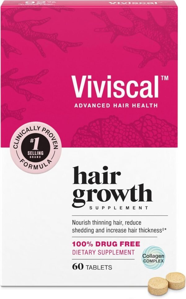 Viviscal Hair Growth Supplements For Women For Thicker, Fuller Hair, Nourishes Thinning & Loss, With Proprietary Collagen Complex, 60 Tablets, 1 Month Supply
