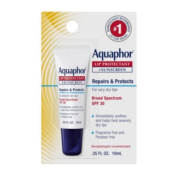71dNRUlKrML._SL1500_.jpg Aquaphor Lip Protectant and Sunscreen Ointment - Broad Spectrum SPF 30 - Relieves Chapped Lips - .35 fl. Oz. Tube