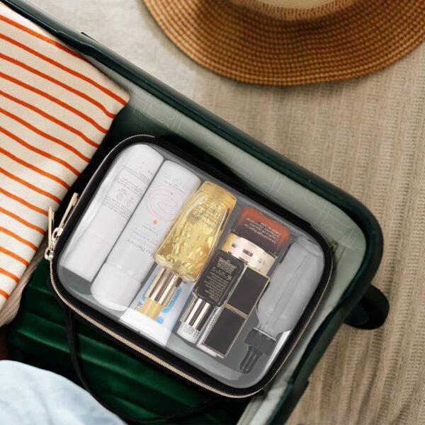 Wedama TSA Approved Toiletry Bag, 3 Pack Clear Makeup Bags with Handles, Quart Size Clear Toiletry Bags, PVC Cosmetic Bags for Women and Men, Carry on Airport Airline Compliant Bag, Black