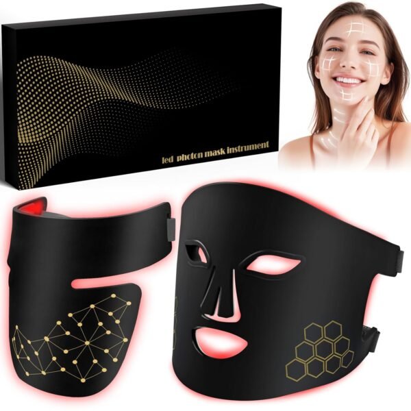 Red Light Therapy for Face and Neck, Infrared LED Mask Light Therapy 4 Light Waves with 850nm Near Infrared, Portable Rechargeable Red Light Therapy Mask Skincare Device for Facial Rejuvenation