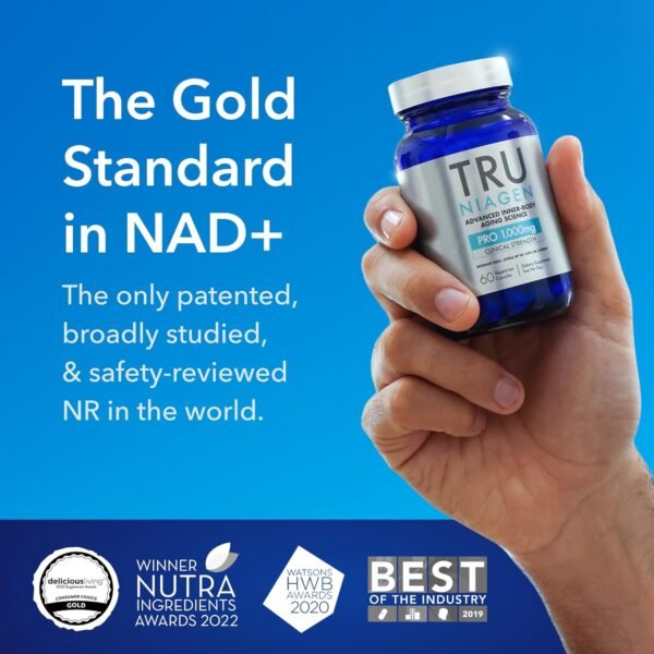TRU NIAGEN PRO NAD+ Supplement for Anti Aging and Cell Regeneration, 2 x 500mg Patented Niagen, 30 Servings | Supports Cellular Energy | Nicotinamide Riboside (NR) Daily Supplements for Men and Women