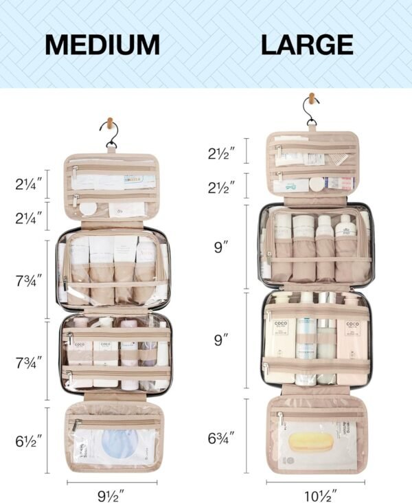 71dbWKPVcRL._AC_SL1500_.jpg BAGSMART Toiletry Bag Hanging Travel Makeup Organizer with TSA Approved Transparent Cosmetic Bag Makeup Bag for Full Sized Toiletries, Large-Blck