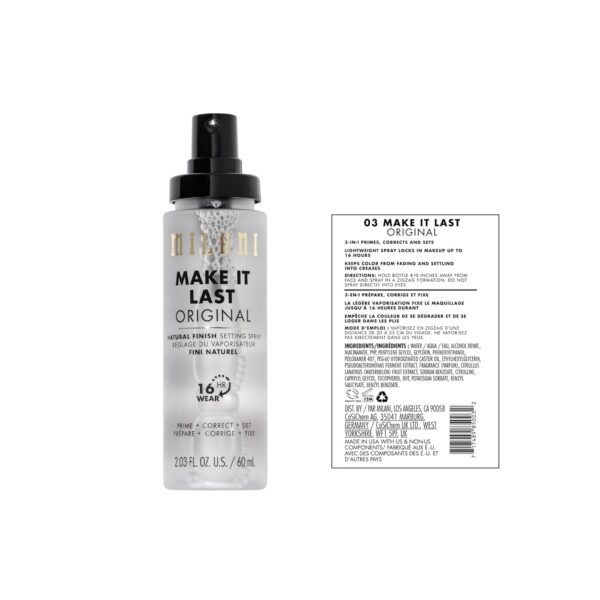 Milani Setting Spray + Primer, Make It Last Original - Natural Finish with Niacinamide for Hydration, Setting Spray for Makeup and Face Primer, 3-in-1 Prime + Hydrate + Set, 2.03 Fl. Oz