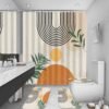 FZDHHY 4PCS Boho Shower Curtain Set Retro Orange Shower Curtain Bathroom Set with Rugs Abstract Shower Curtains for Bathroom with Carpet Bath Mat Toilet Rugs